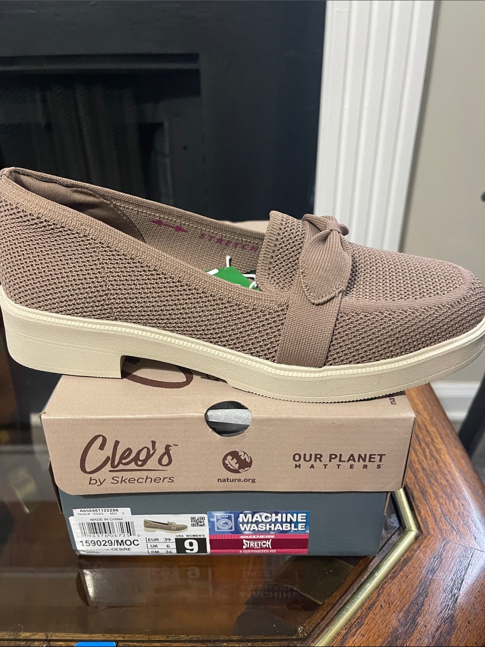 Skechers Taupe Knit Slip-On Loafers with Bow Detail - Picture 3 of 10